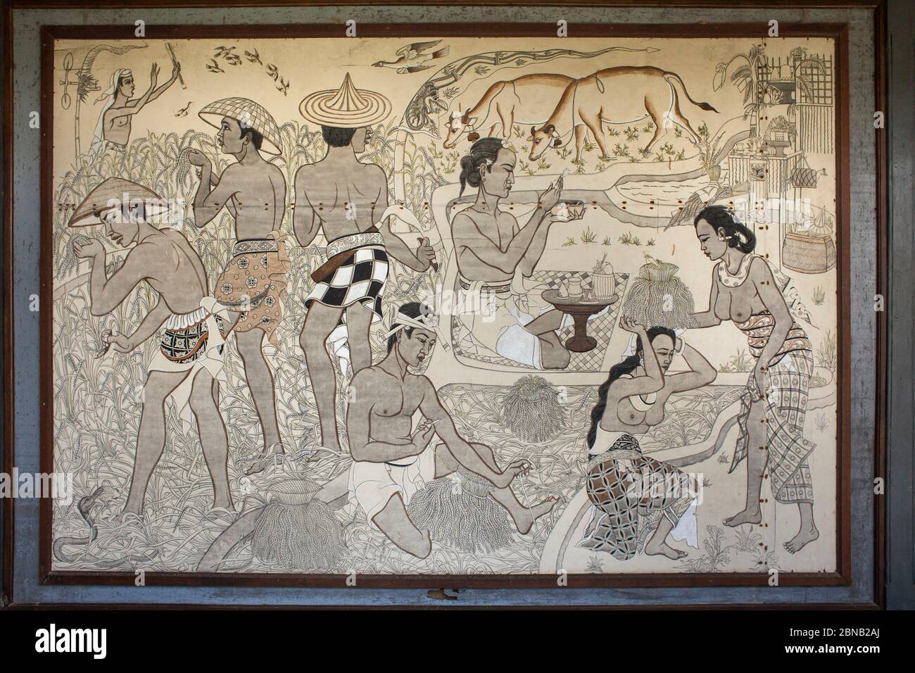 Plan horizontal d'une peinture murale à Puri Lukisan, Musée des arts balinais modernes, Ubud, Bali, Indonésie Banque D'Images