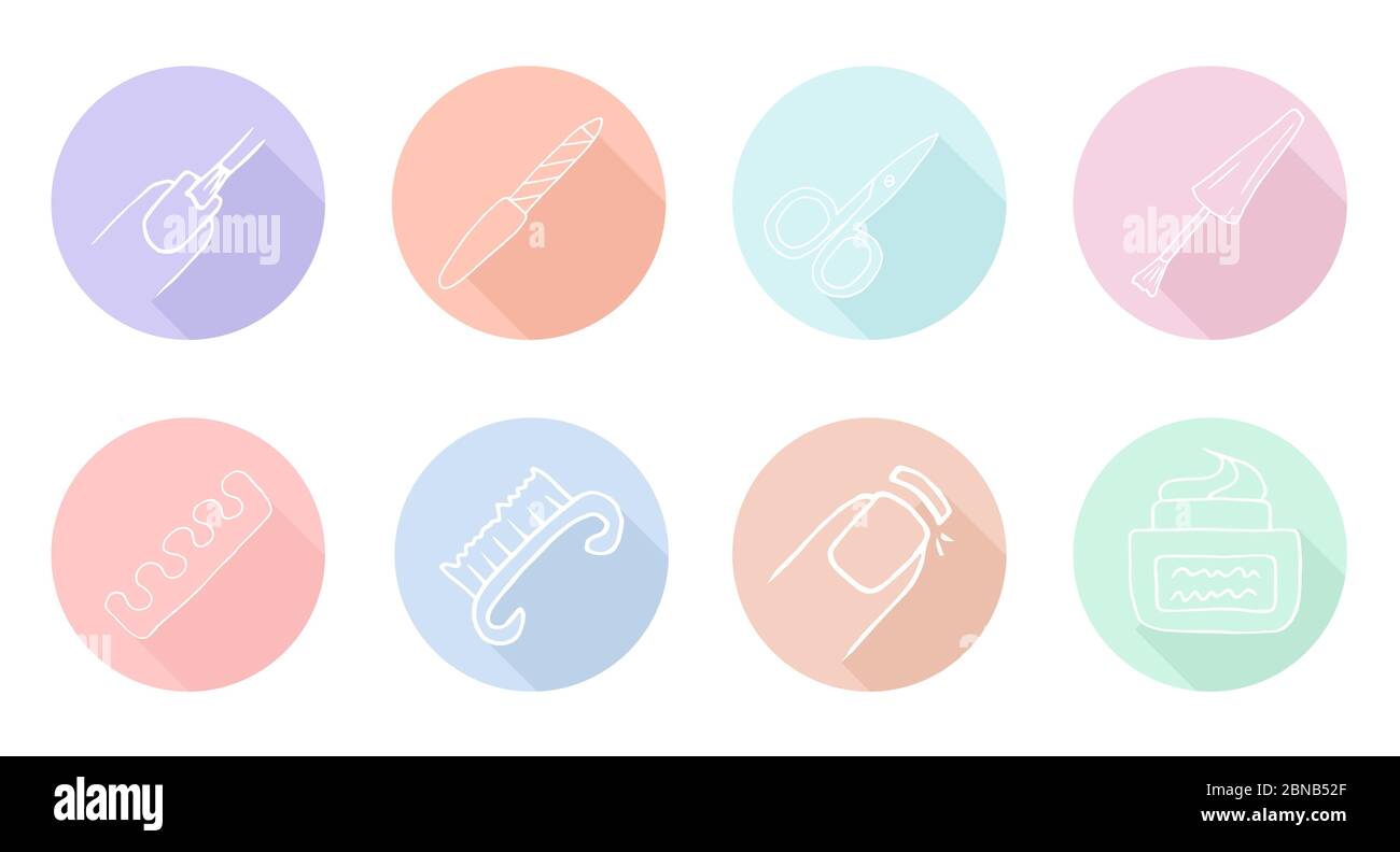 Icônes de manucure et pédicure. Ensemble de vecteurs simples. Contient des affiches telles que lime à ongles, ciseaux, brosse et plus encore. Icônes simples et belles. Illustration de Vecteur