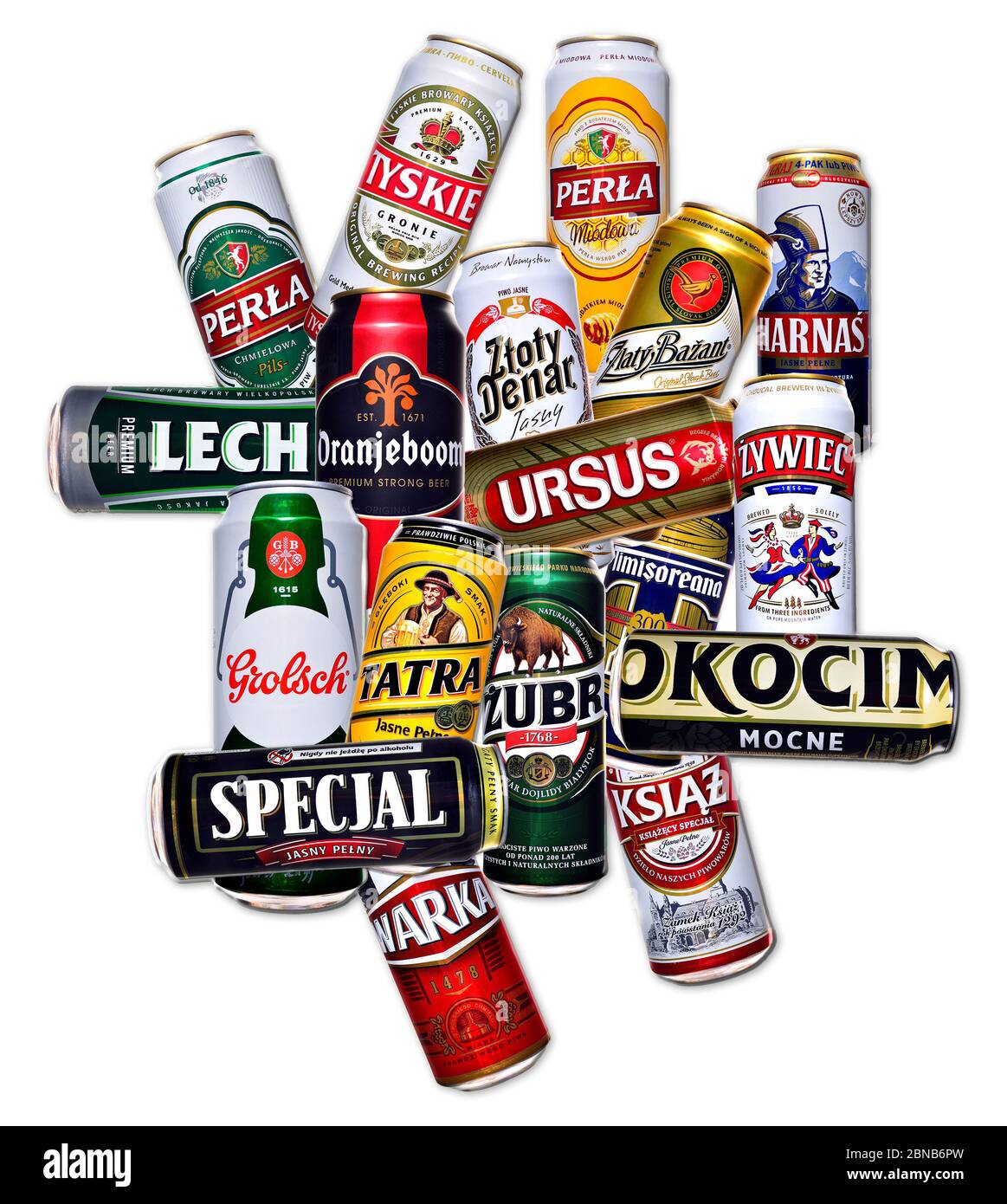 Canettes de bière européennes - du Royaume-Uni, de Pologne, des pays-Bas, de Lituanie, de Slovaquie et de Roumanie Banque D'Images