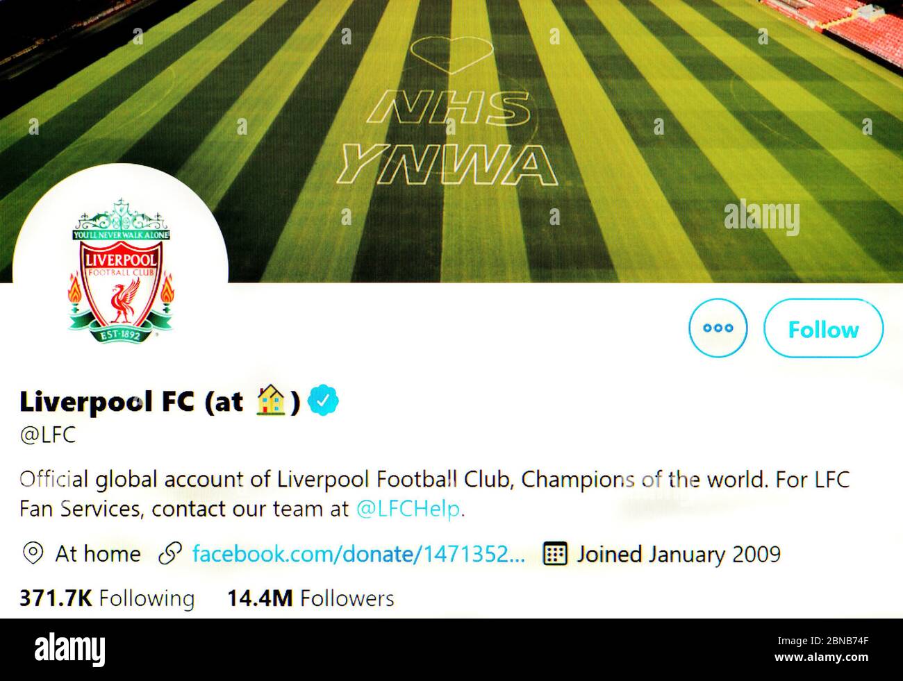 Page Twitter (mai 2020) Liverpool football Club Banque D'Images