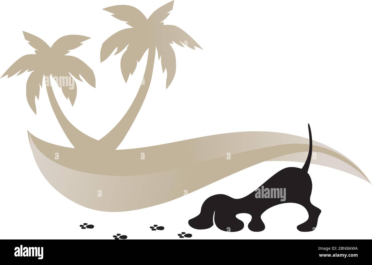 paysage de dunes derrière le sentier de paws de petit chien Illustration de Vecteur