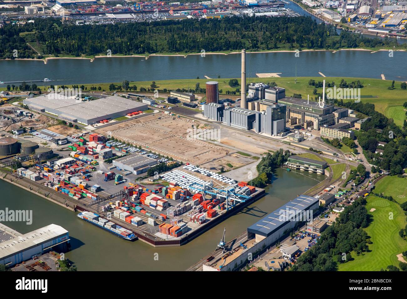 , centrale à turbine à gaz et à vapeur de Lausward à Rheinbogen, 07.08.2016, vue aérienne, Allemagne, Rhénanie-du-Nord-Westphalie, Basse-Rhin, Düsseldorf Banque D'Images