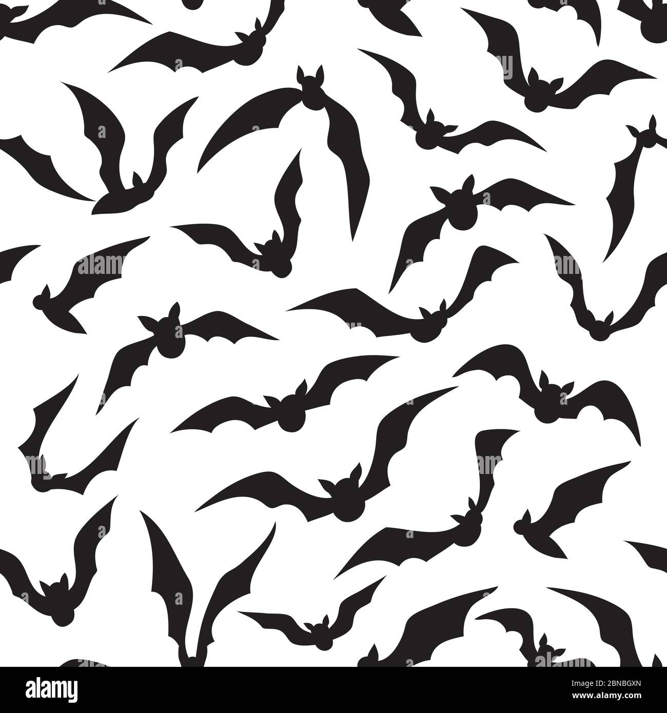 Motif batte sans coutures Halloween. Silhouettes animales de vampire effrayantes. Fond infini de battes vectorielles. Halloween – illustration noire de vampire effrayante Illustration de Vecteur