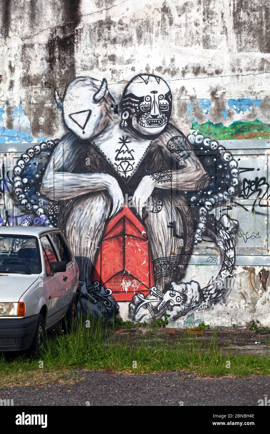 Saint-Denis, la Réunion - février 21 2016 : fresque de Kid kréol & Boogie, deux célèbres artistes de rue de l'île de la Réunion, bien connus dans l'océan Indien. Banque D'Images