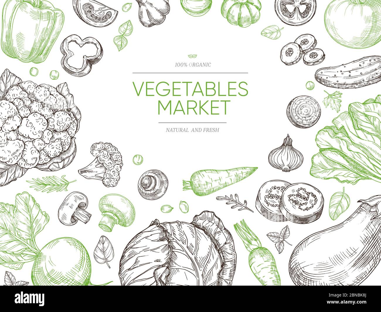 Légumes fond dessiné à la main. Ensemble de légumes biologiques. Dessiner un menu vectoriel vegan. Illustration de légumes bio végétariens et végétaliens Illustration de Vecteur