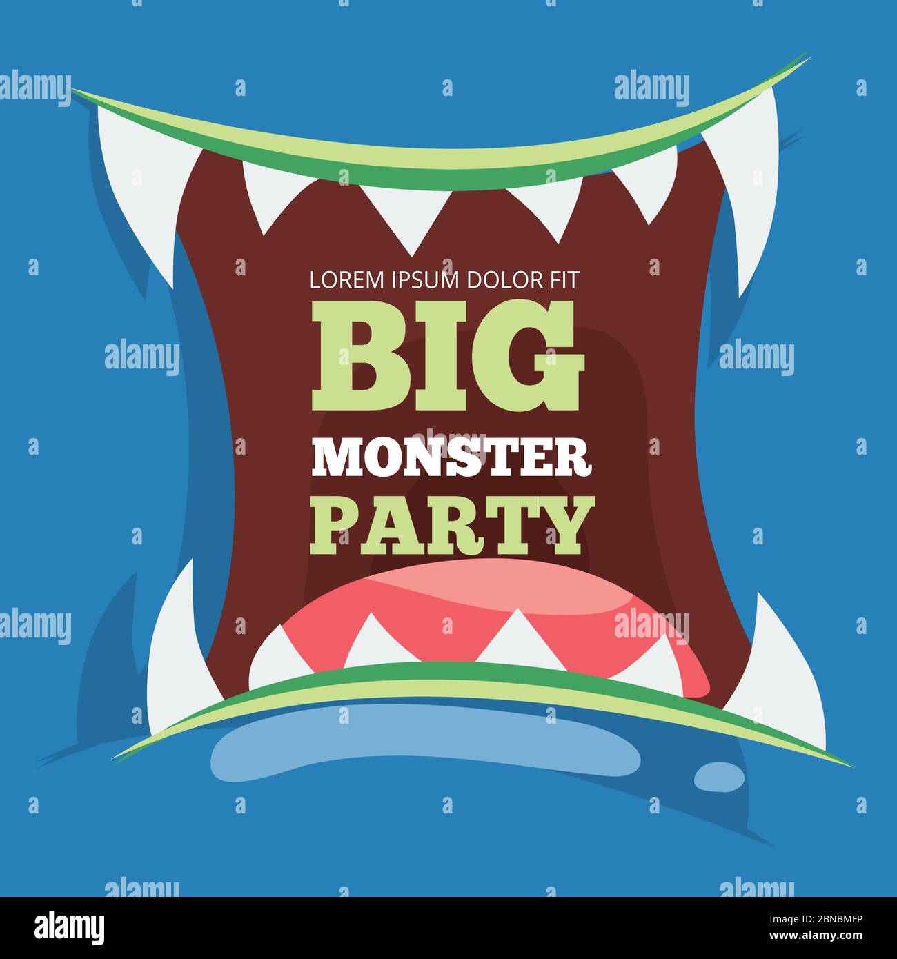 Modèle de bannière de grand monstre de parti avec illustration de la bouche de monstre de vecteur Illustration de Vecteur