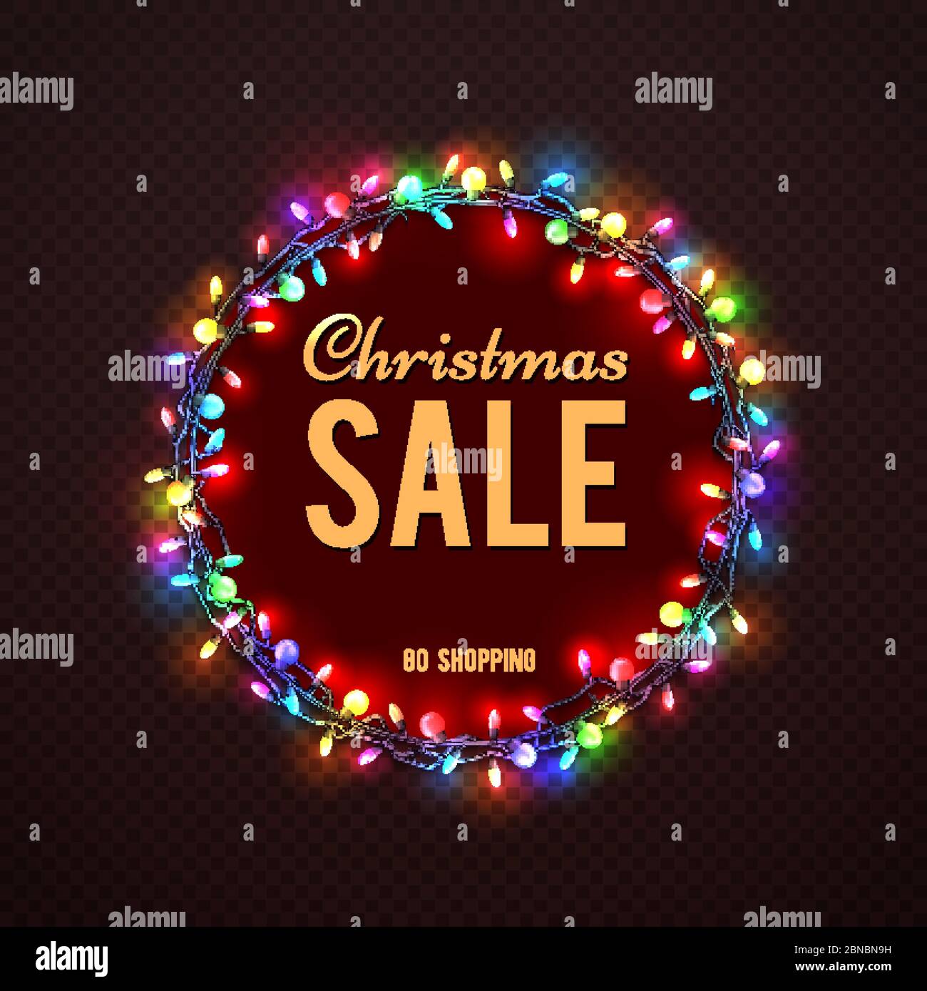 Modèle de bannière de Noël avec lumières colorées. Vente de Noël vectoriel, bannière lumière Noël guirlande illustration Illustration de Vecteur