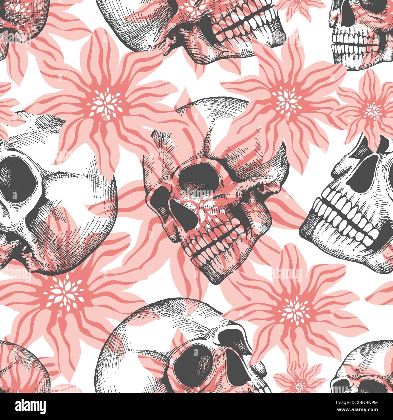 Motif tendance sans couture avec motifs dessinés à la main et arrière-plan de fleurs, illustration vectorielle Illustration de Vecteur