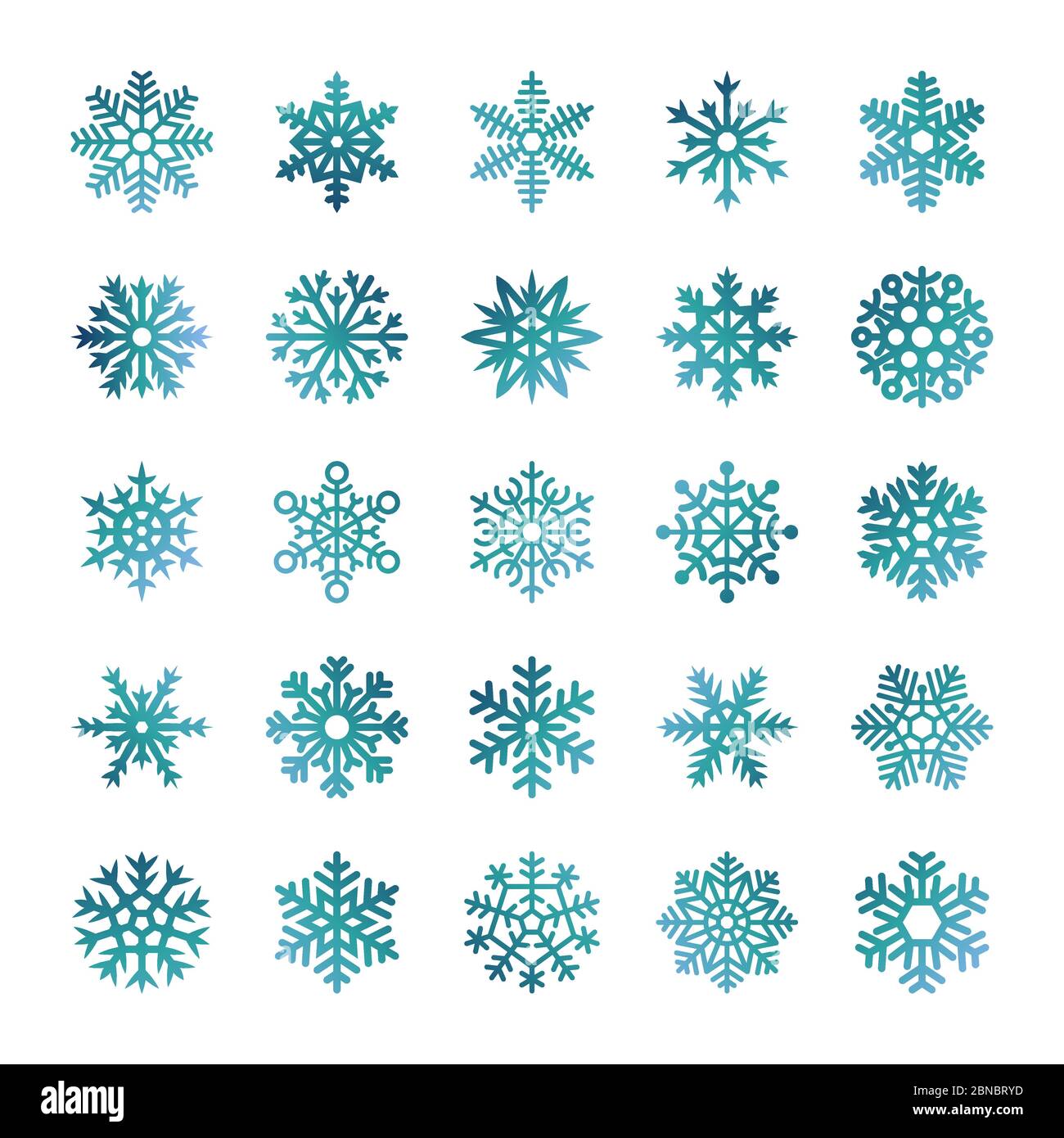 Flocons de neige vectoriels colorés de collection isolés sur fond blanc Illustration de Vecteur