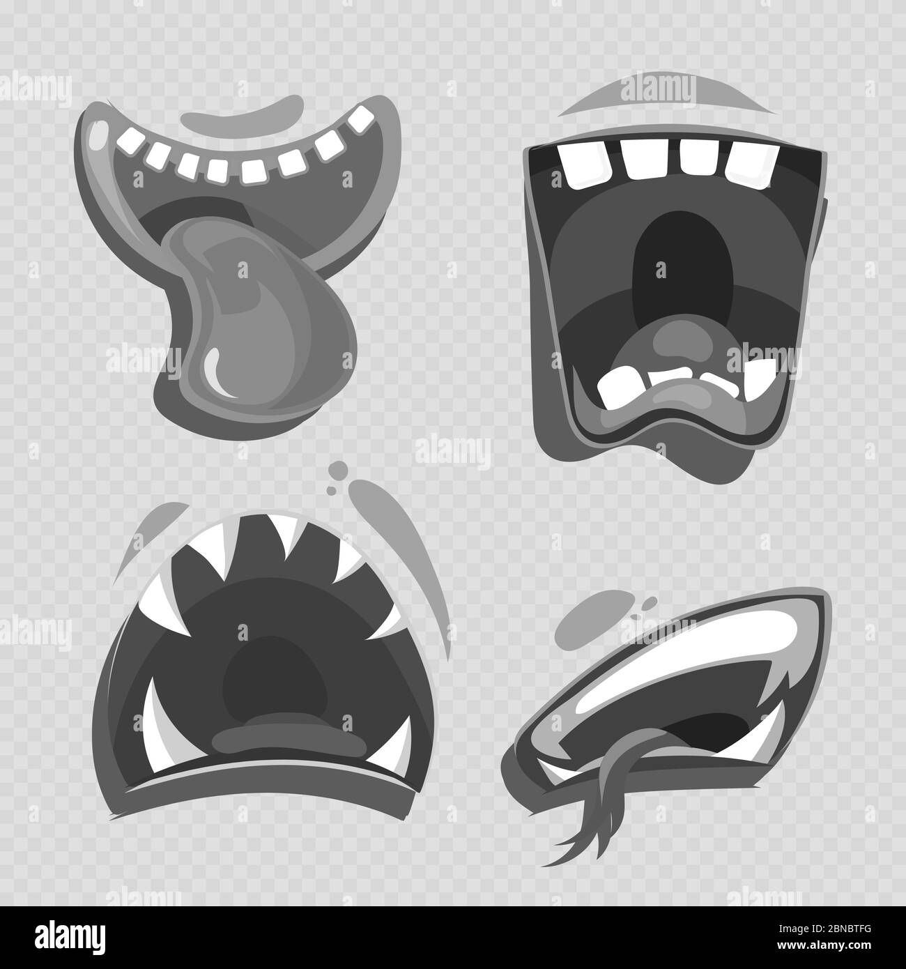 Vecteur gris de mouths de monstre isolé sur fond transparent. Illustration de la collection de personnages de dessin animé Illustration de Vecteur