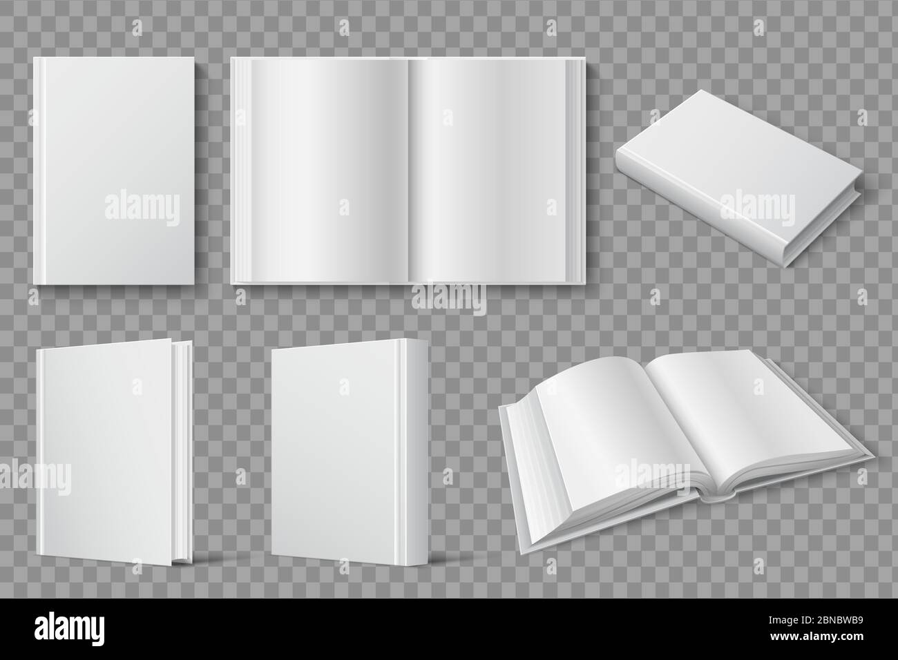 Maquette de livre. Livres blancs vierges fermés et ouverts. Manuels et brochures modèle de vecteur isolé. Livre de couverture, manuel blanc et brochure, illustration du livre de poche ouvert Illustration de Vecteur