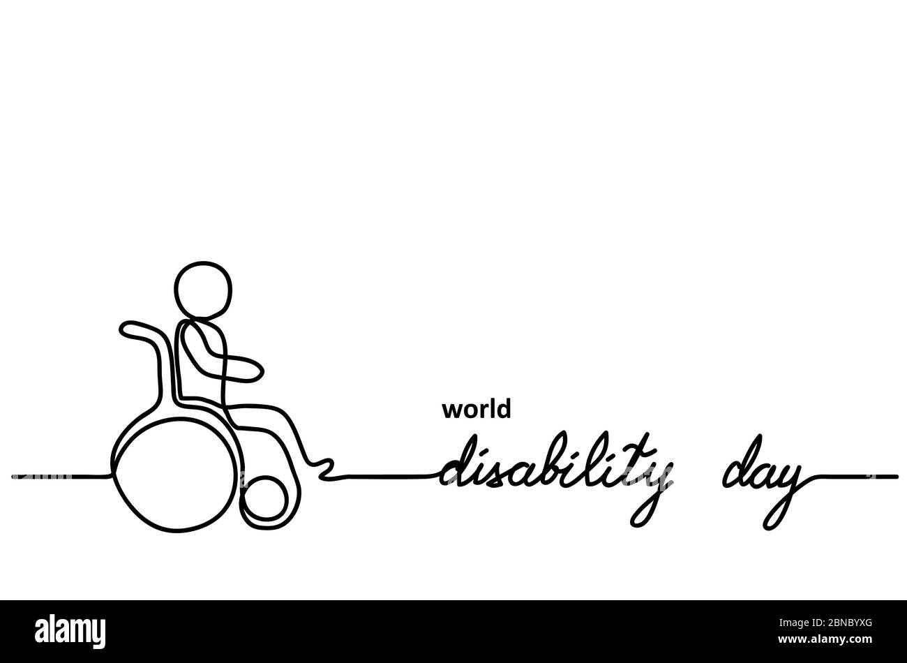 Journée mondiale de l'invalidité vecteur fond minimal. Panneau personne en fauteuil roulant. Illustration d'un dessin en ligne continue, arrière-plan, bannière Illustration de Vecteur