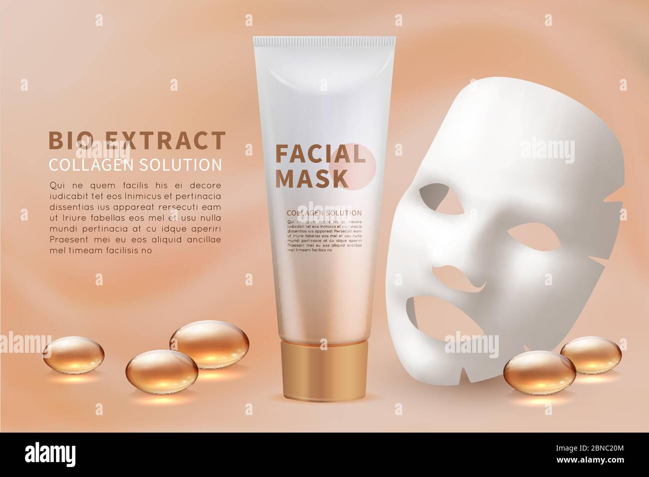Masque facial. Soins cosmétiques et beauté naturelle ad vecteur fond avec masque hydratant. Illustration de beauté visage cosmétique, visage masque naturel Illustration de Vecteur