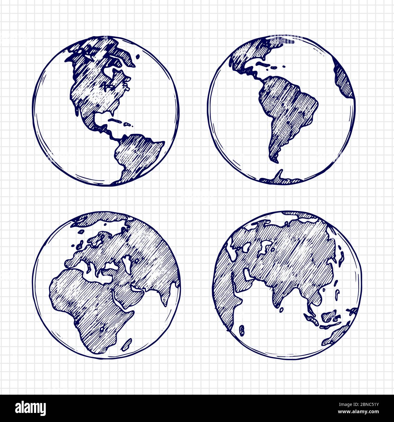 Esquisse de globe. Planète Terre dessinée à la main avec illustrations vectorielles continents isolées sur fond blanc Illustration de Vecteur