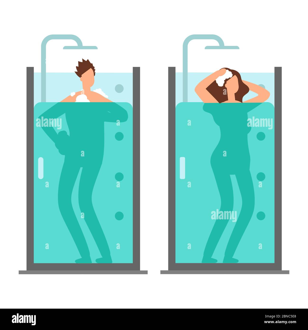 Homme et femme prennent une illustration de vecteur de douche isolée sur fond blanc Illustration de Vecteur
