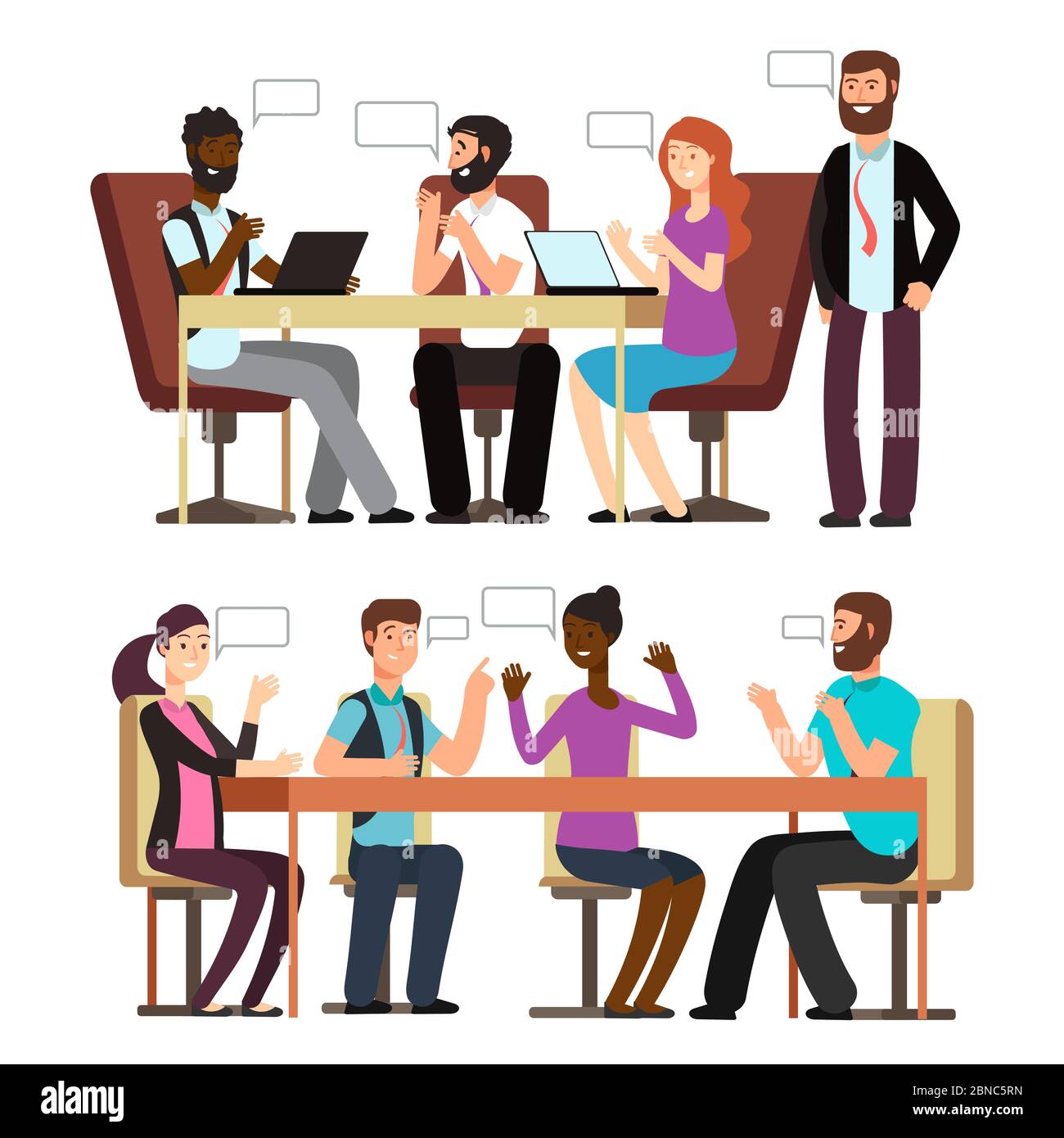 Les hommes d'affaires internationaux ont des conversations dans différentes situations d'affaires au bureau. Illustration vectorielle Illustration de Vecteur