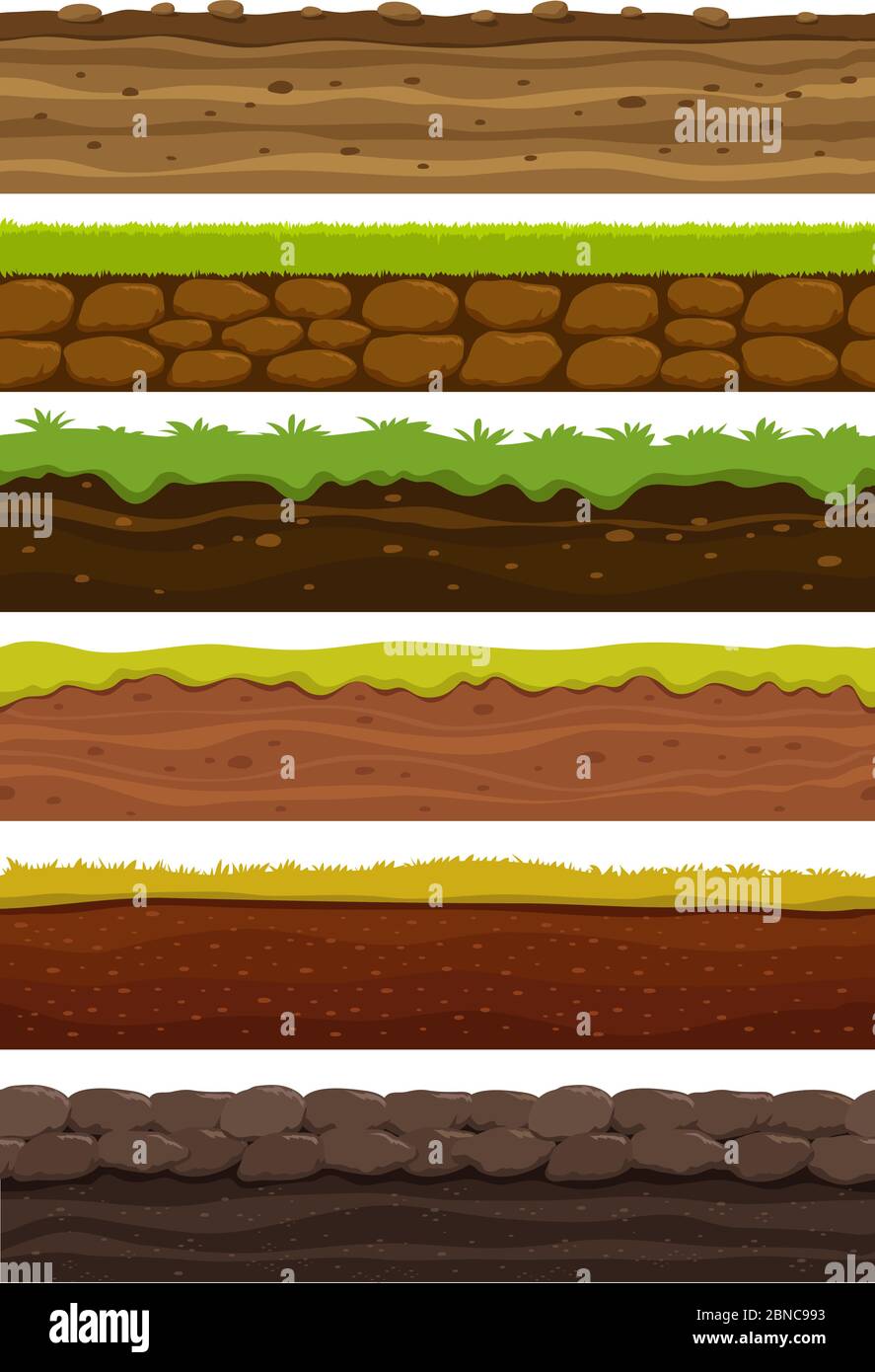 Terrain de dessin animé sans couture. Grand paysage. Terre et terre pour la collection de vecteurs de jeu ui. Illustration de sol, interface horizontale sans couture Illustration de Vecteur