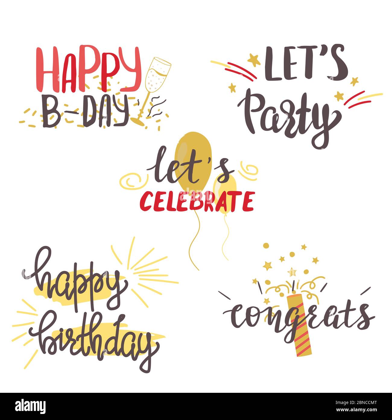 Ensemble de lettres pour les mains de joyeux anniversaire. Illustration de Vecteur