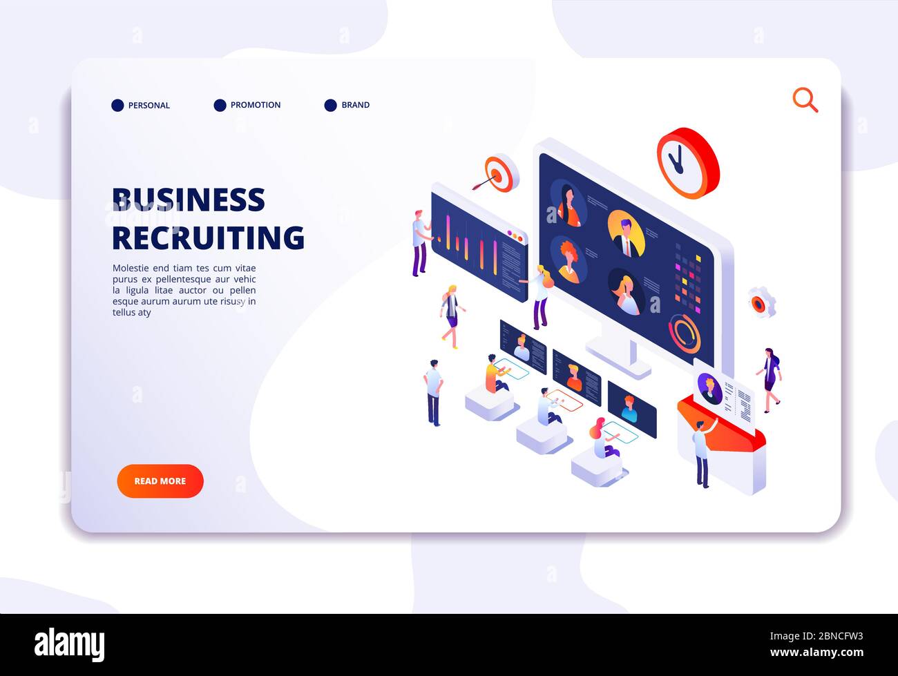 Page d'accueil recrutement. Les hommes d'affaires ont une interview en fonction. Agence de l'emploi des RH, concept vectoriel isométrique de recrutement en ligne. Illustration du recrutement en ligne d'entreprise, ressources humaines Illustration de Vecteur