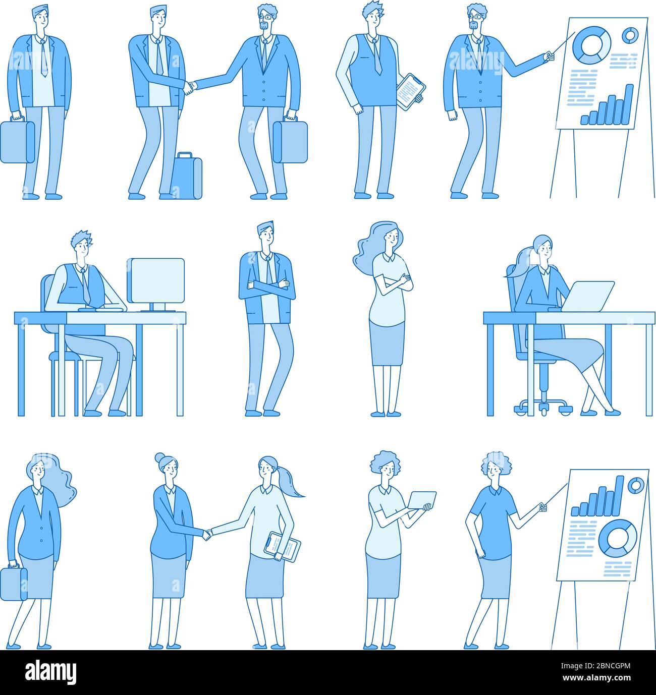 Personnages de personnes de la ligne professionnelle. Homme d'affaires femme dans le bureau d'entreprise, professionnel personnes vecteur ensemble. Illustration d'un bureau professionnel Illustration de Vecteur