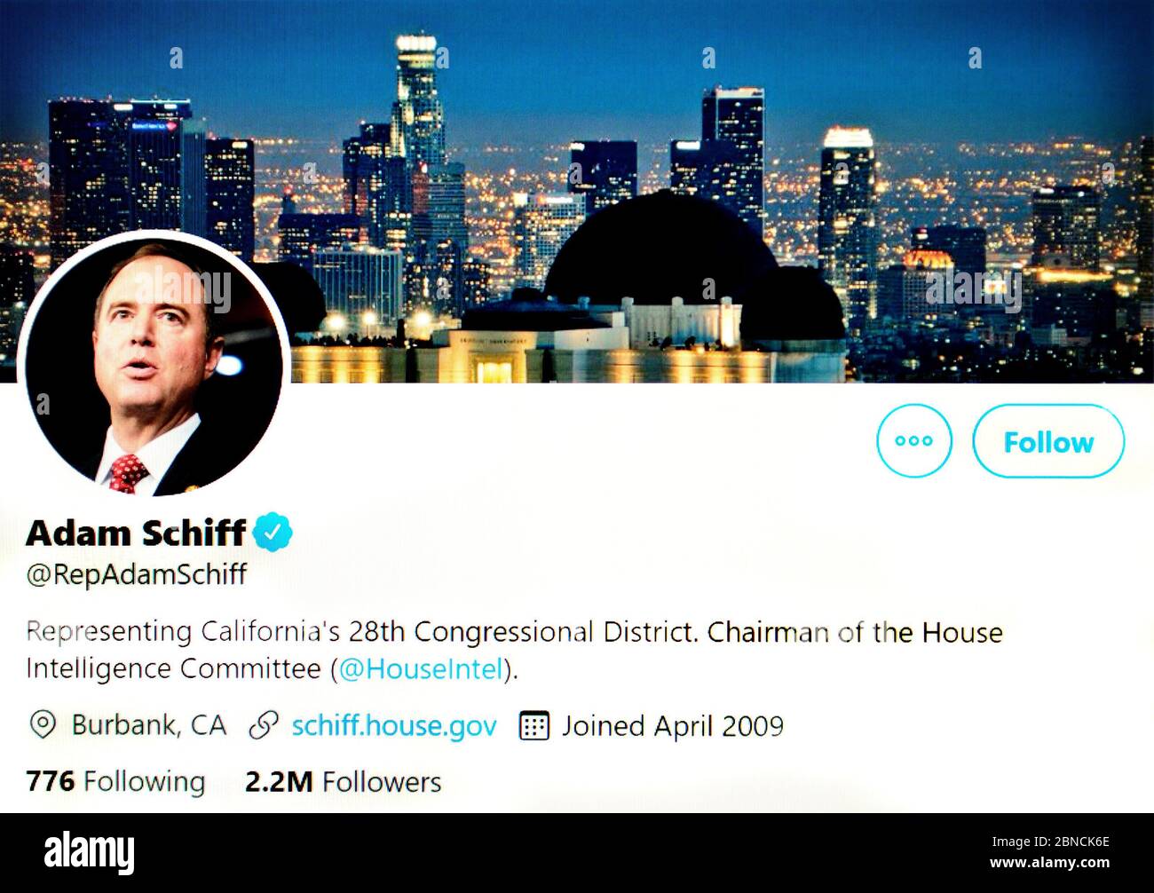 Page Twitter (mai 2020) : Adam Schiff - avocat américain et membre du Congrès démocrate de Californie Banque D'Images