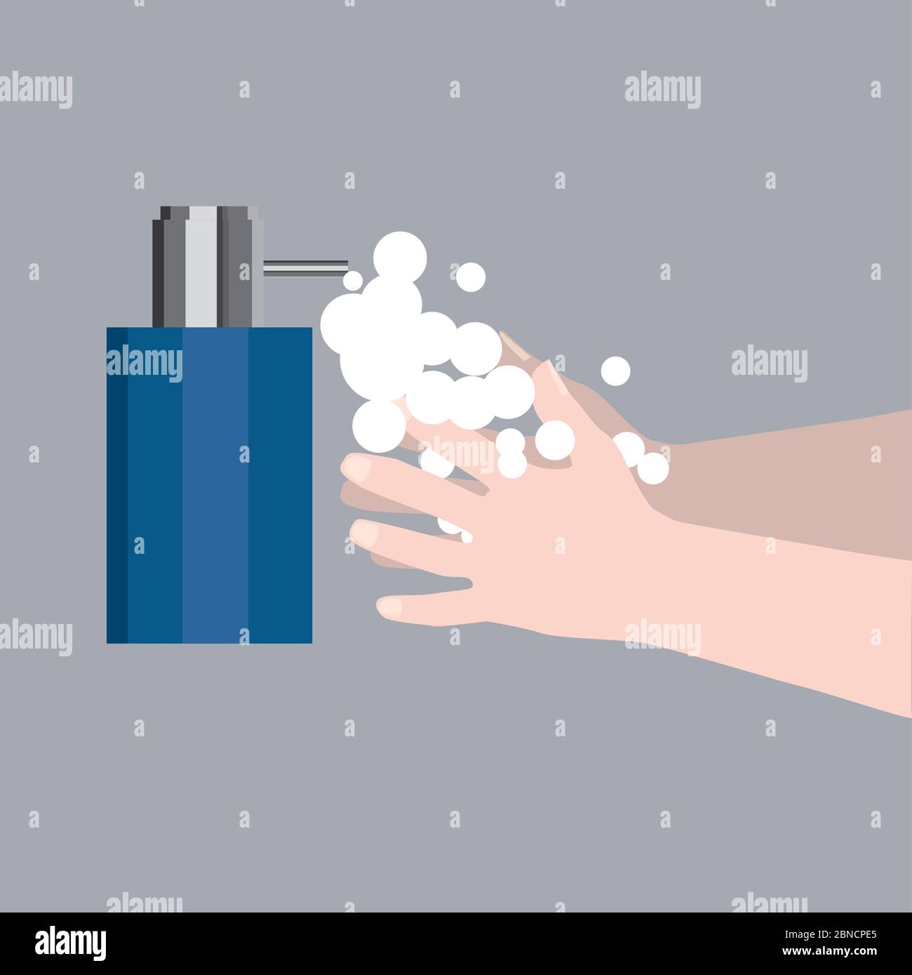 Illustration numérique vectorielle d'un distributeur de savon avec une paire de mains se lavant. Important pour prévenir la propagation de la pandémie Covid 19 Illustration de Vecteur