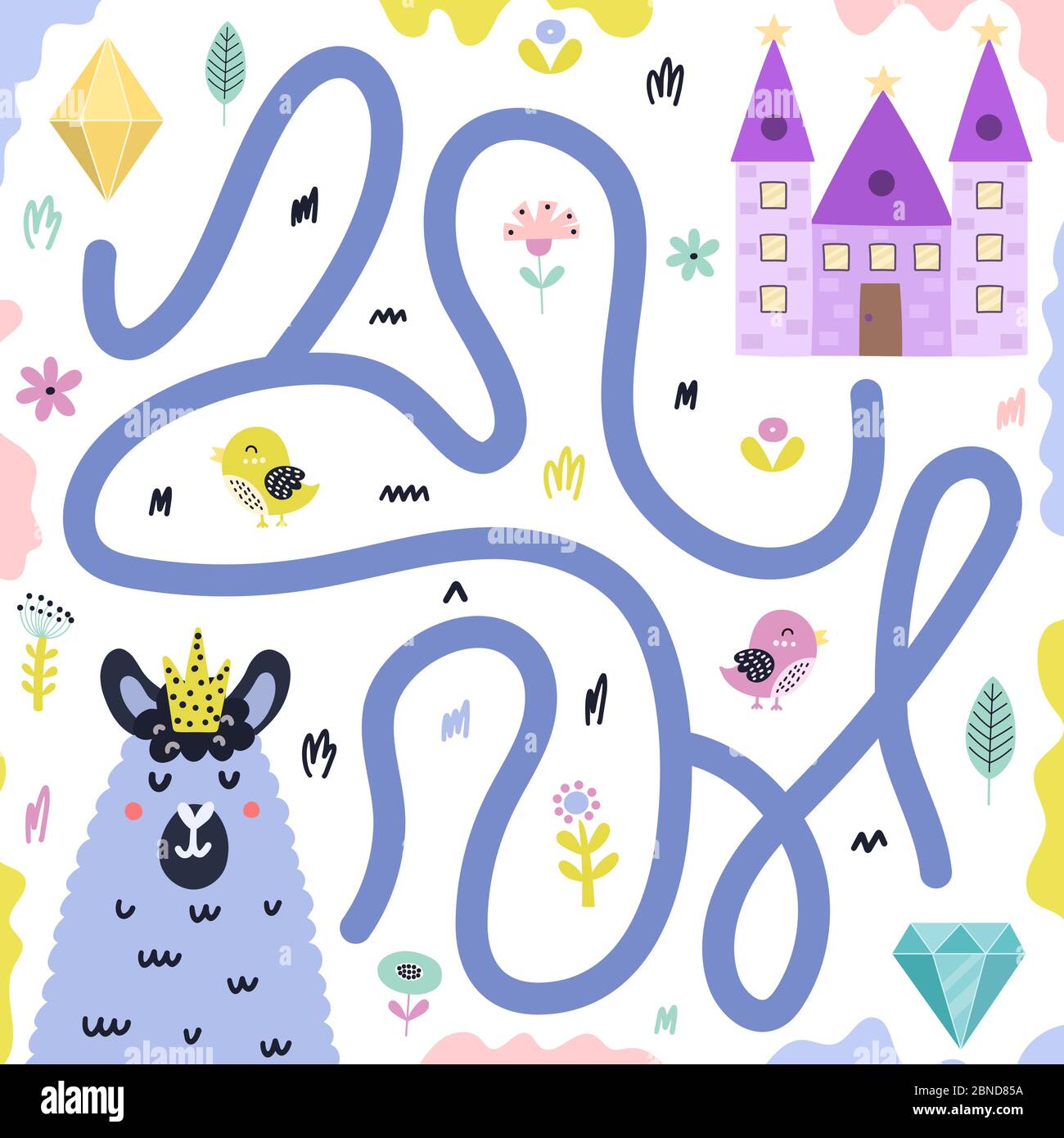 Jeu de labyrinthe pour les enfants avec drôle de lama roi Illustration de Vecteur