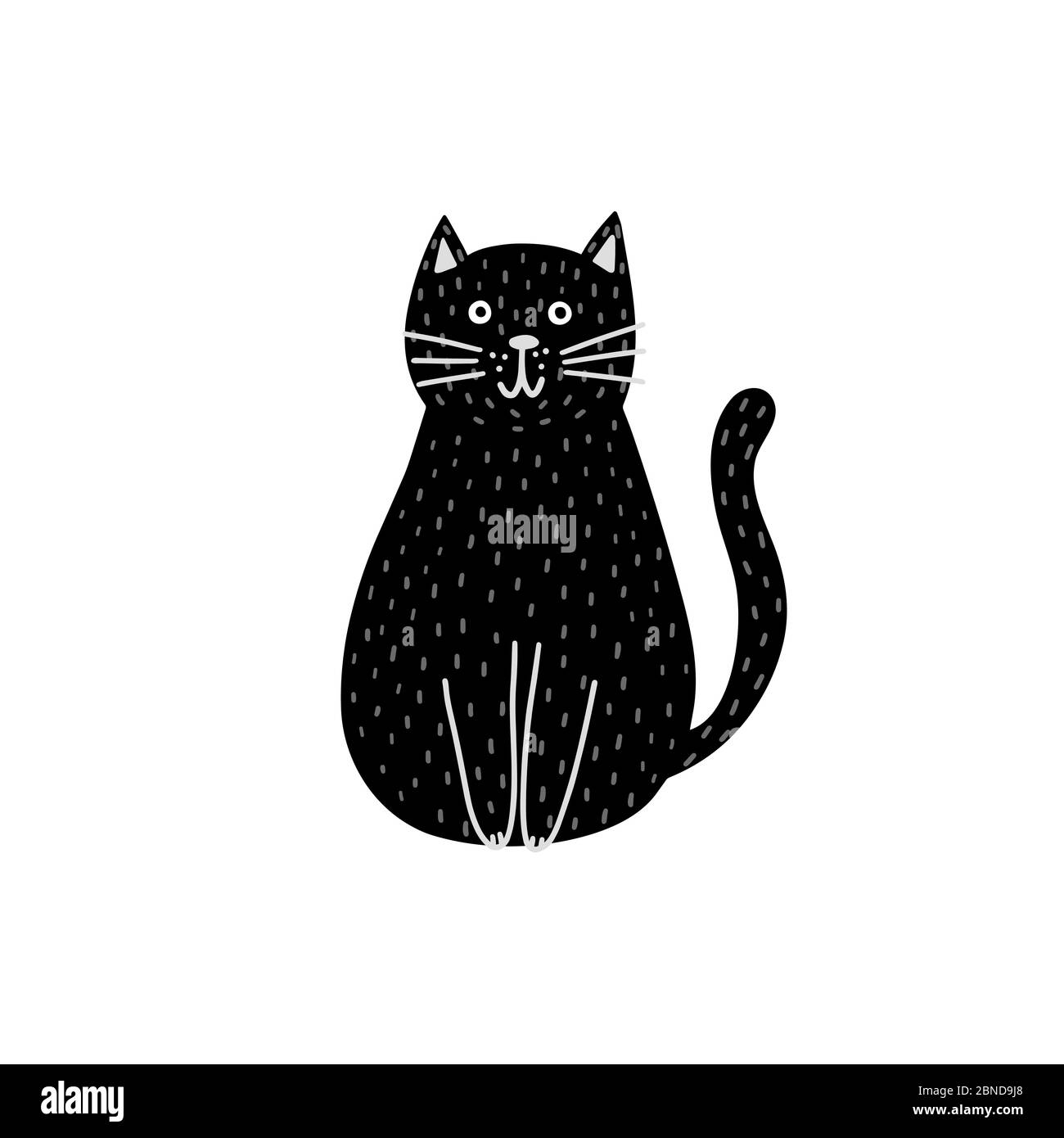 Élément isolé chat noir mignon. Drôle de personnage félin dans le style puéril Illustration de Vecteur