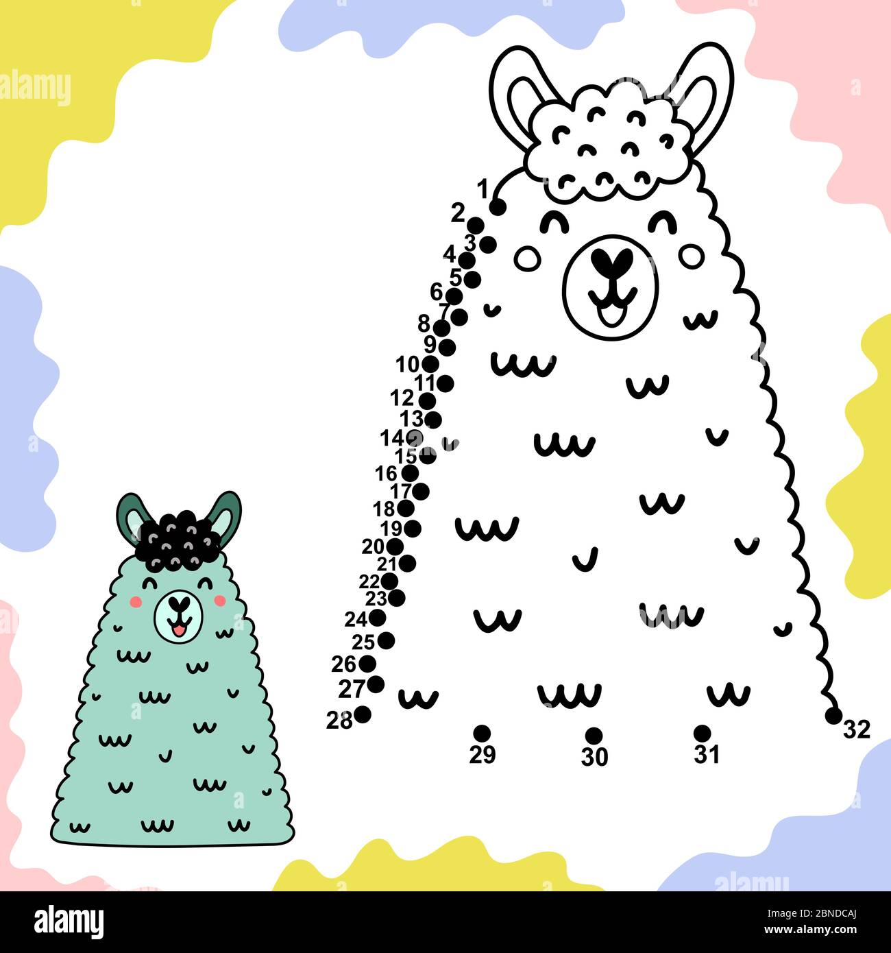 Jeu point à point pour enfants avec joli lama Illustration de Vecteur