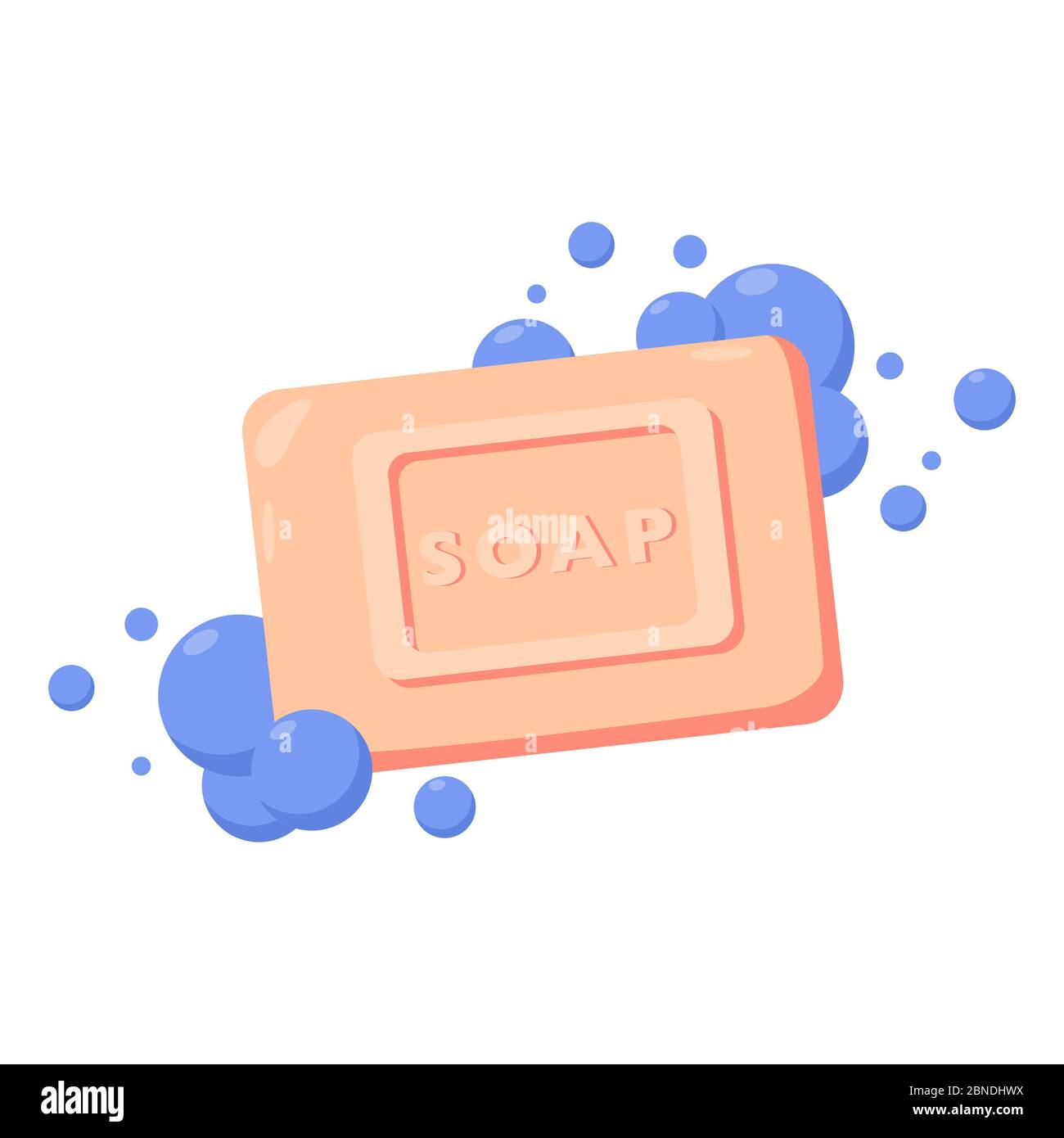 Barre de savon avec mousse isolée sur fond blanc. Illustration vectorielle plate. Savon à bulles. Savon rose pour le bain dans l'eau. Illustration de Vecteur