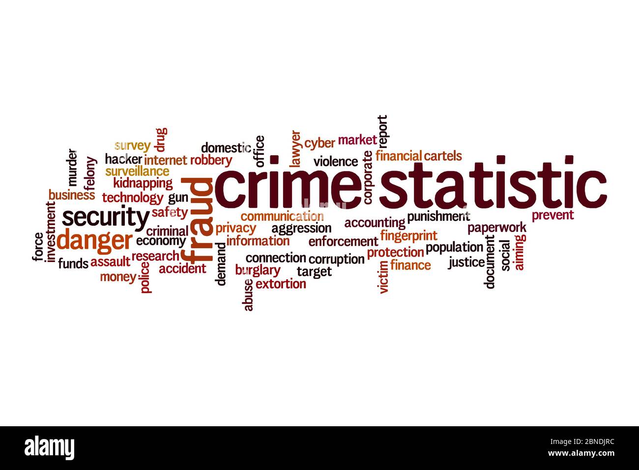 Concept de Cloud statistique de la criminalité sur fond blanc Banque D'Images