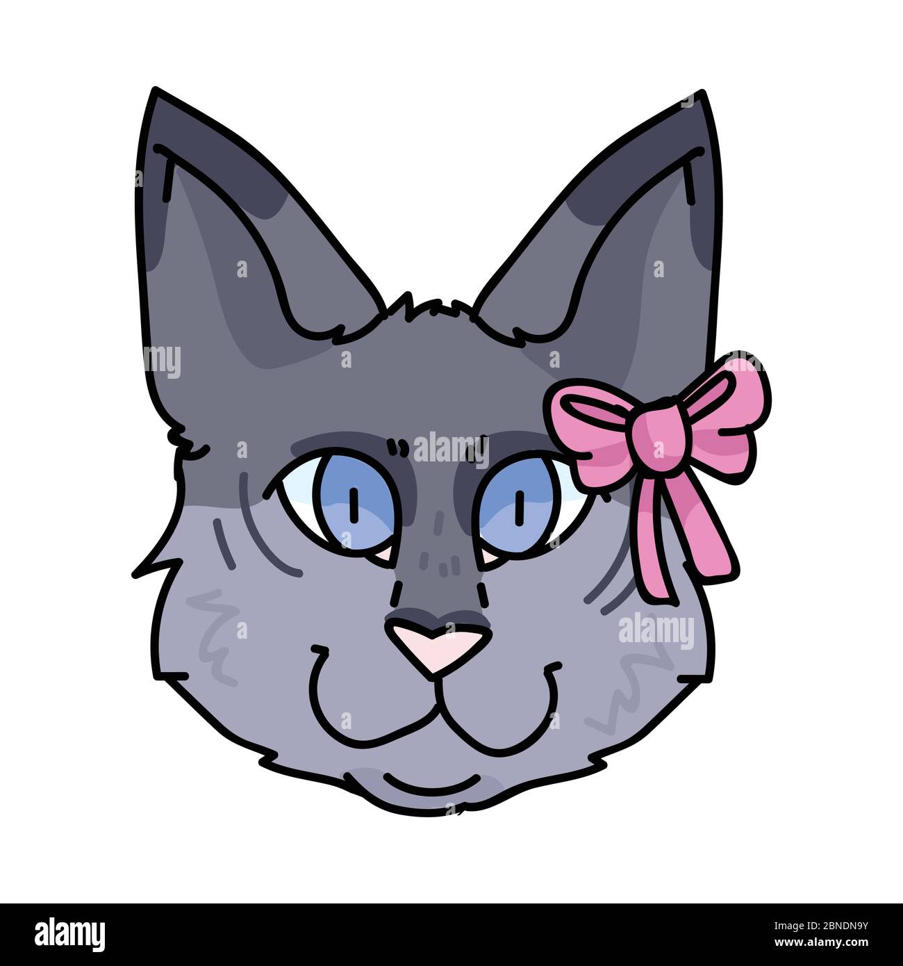 Joli Dessin Anime Visage De Chat Munchkin Avec Un Arc Rose Clipart Vecteur Race De Chat Pour Les Amoureux De Chat Chaton Domestique Gris A Motif De Race Pure Pour La Garde