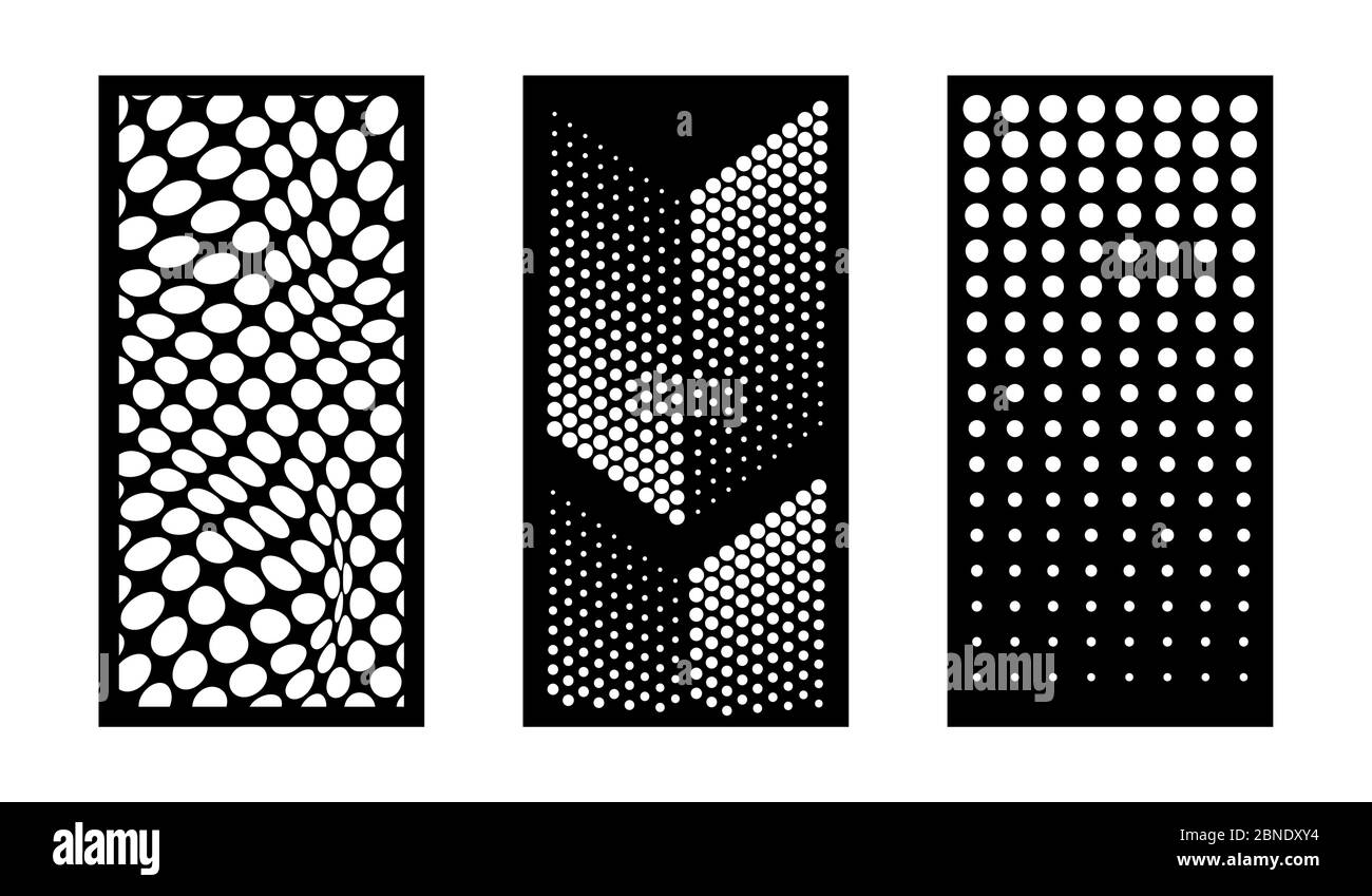 Ensemble de panneaux vectoriels décoratifs en pointillés abstraits et modernes avec découpe au laser. Clôture de protection, panneau intérieur et extérieur, décoration cnc, élément de conception d'écran intérieur Illustration de Vecteur
