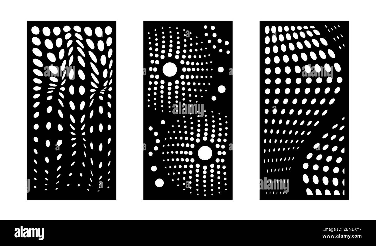 Ensemble de panneaux vectoriels décoratifs abstraits modernes avec découpe au laser. Clôture de protection, panneau intérieur et extérieur, décoration cnc, élément de conception d'écran intérieur. Laser Illustration de Vecteur