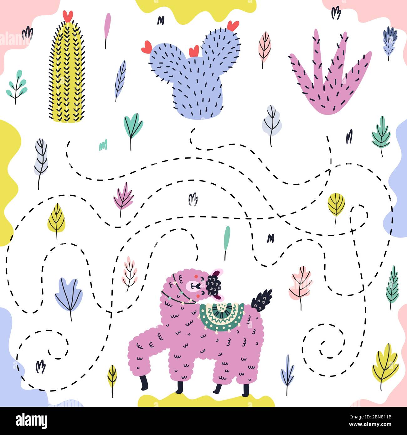Jeu de labyrinthe lumineux pour les enfants avec un drôle de lama Illustration de Vecteur