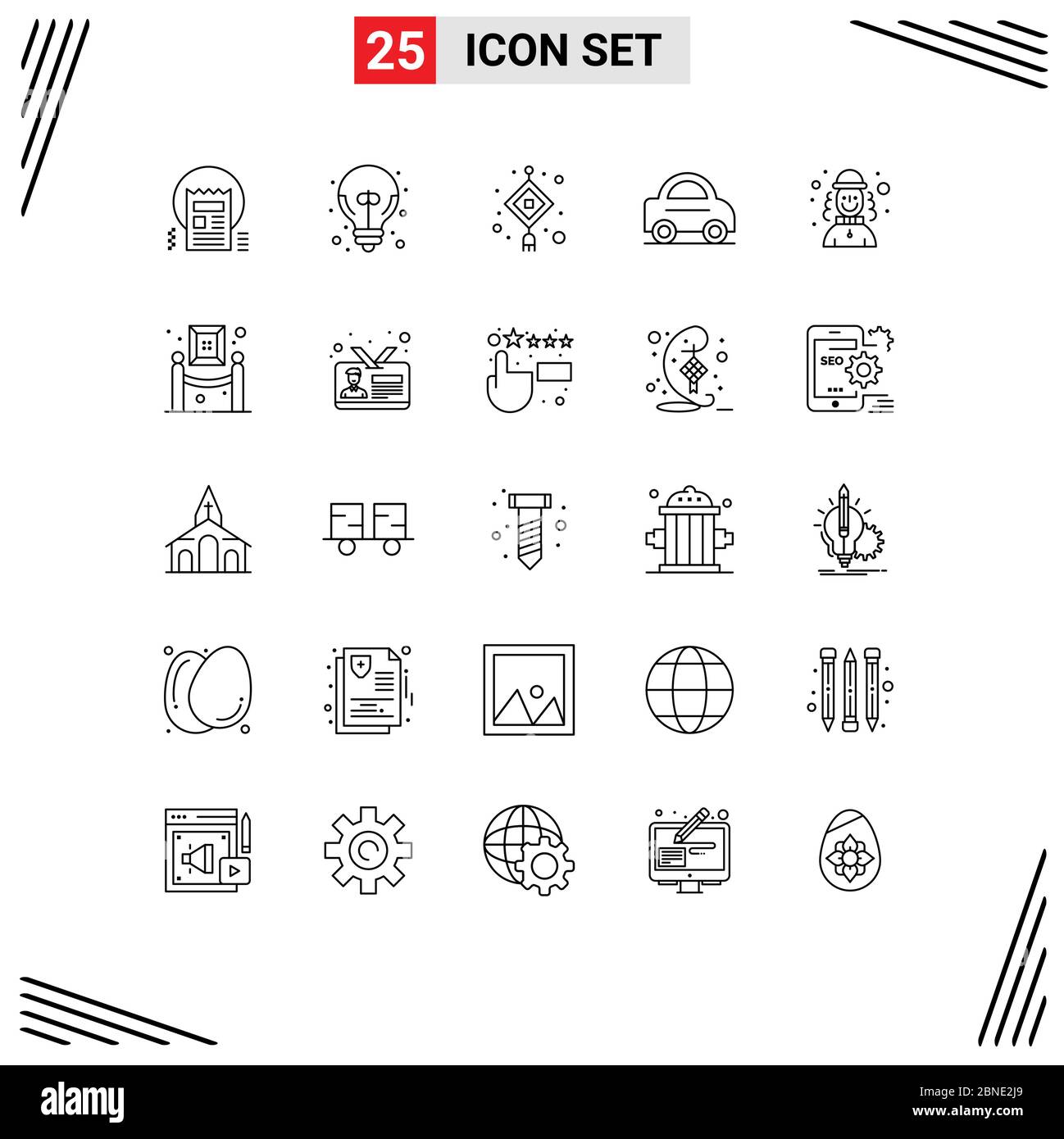Pack d'icônes vectorielles de stock de 25 symboles et enseignes pour joker, van, Great Idea, véhicule, éléments de conception vectoriels modifiables légers Illustration de Vecteur