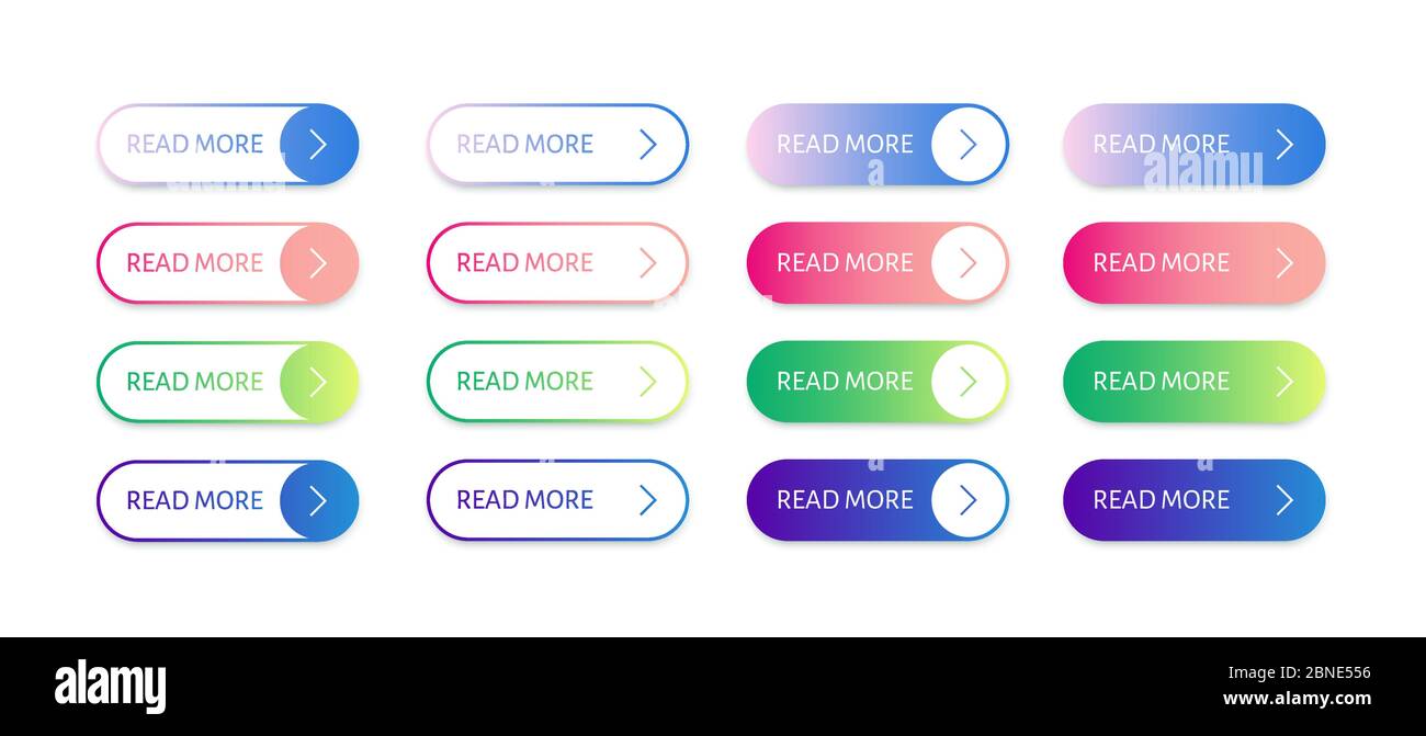 Bouton site Web Lire la suite avec la flèche. Boutons plats à gradient simples. Vecteur arrondi poursuivre l'élément Web de navigation Illustration de Vecteur