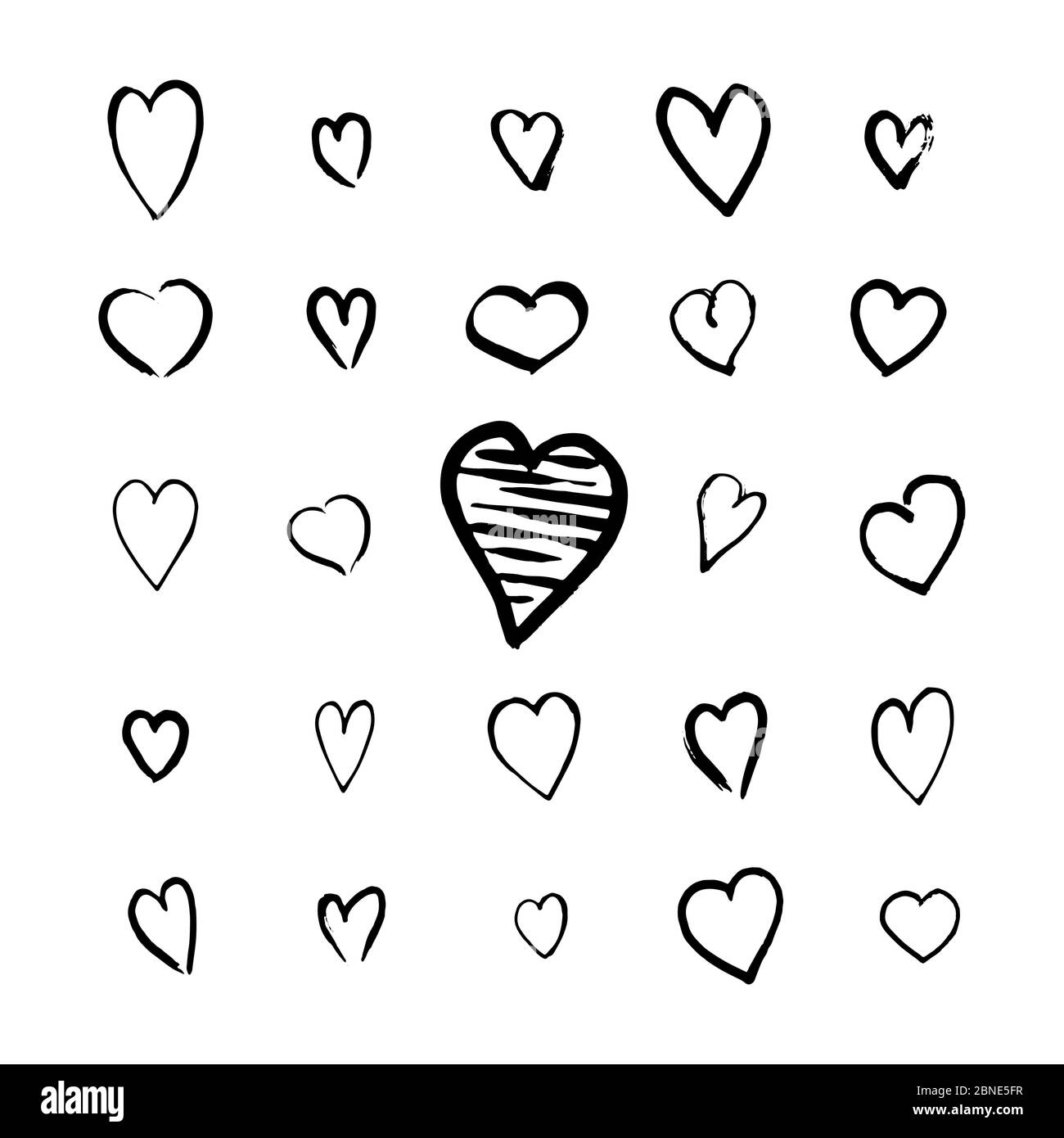 Ensemble de symboles en forme de coeur dessinés à la main dans un style de caniche. Éléments de conception esquetchy pour le jour de la Saint-Valentin ou le mariage. Symboles d'amour noirs isolés sur blanc. Vecteur eps8 i Illustration de Vecteur