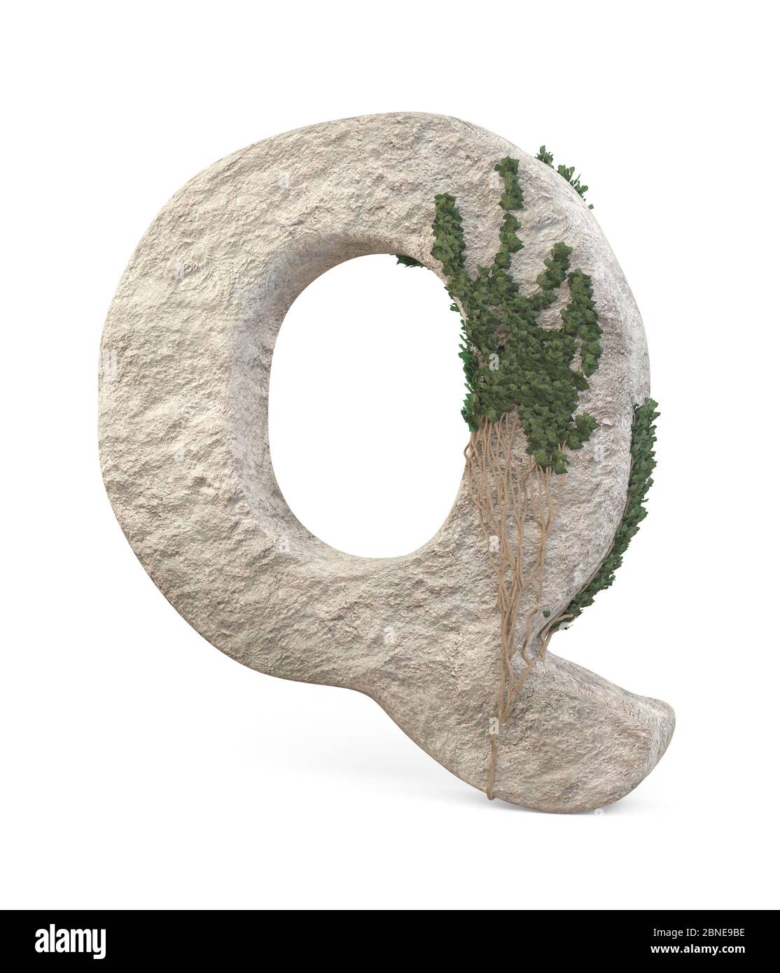 Des lettres de pierre réalistes avec de l'ivy, isolées sur un fond blanc. image 3d Banque D'Images
