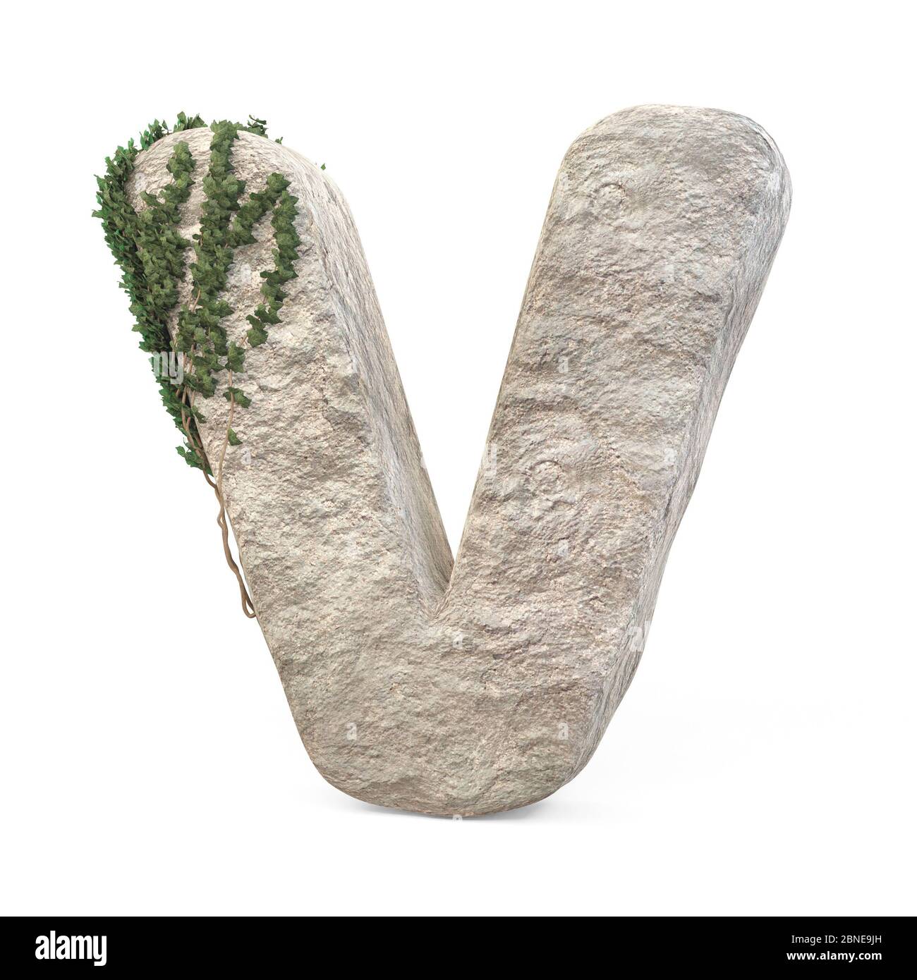 Des lettres de pierre réalistes avec de l'ivy, isolées sur un fond blanc. image 3d Banque D'Images