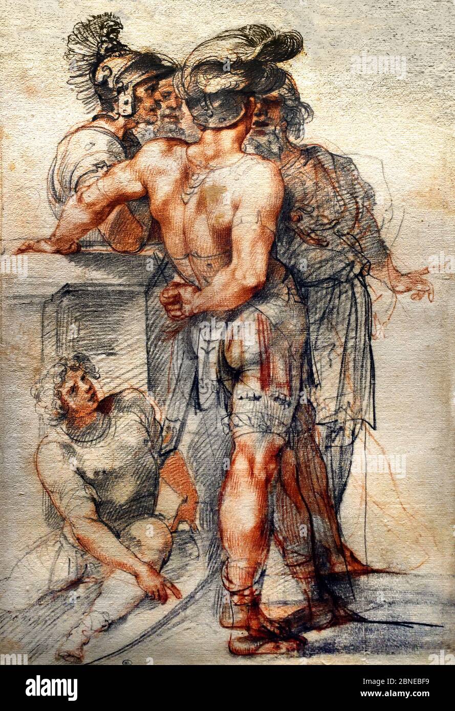 Quatre guerriers Figures cinquième assis par Giuseppe Cesari -cavalier d'Arpino- cavalier d'Arpin, Italie, Italien. Banque D'Images
