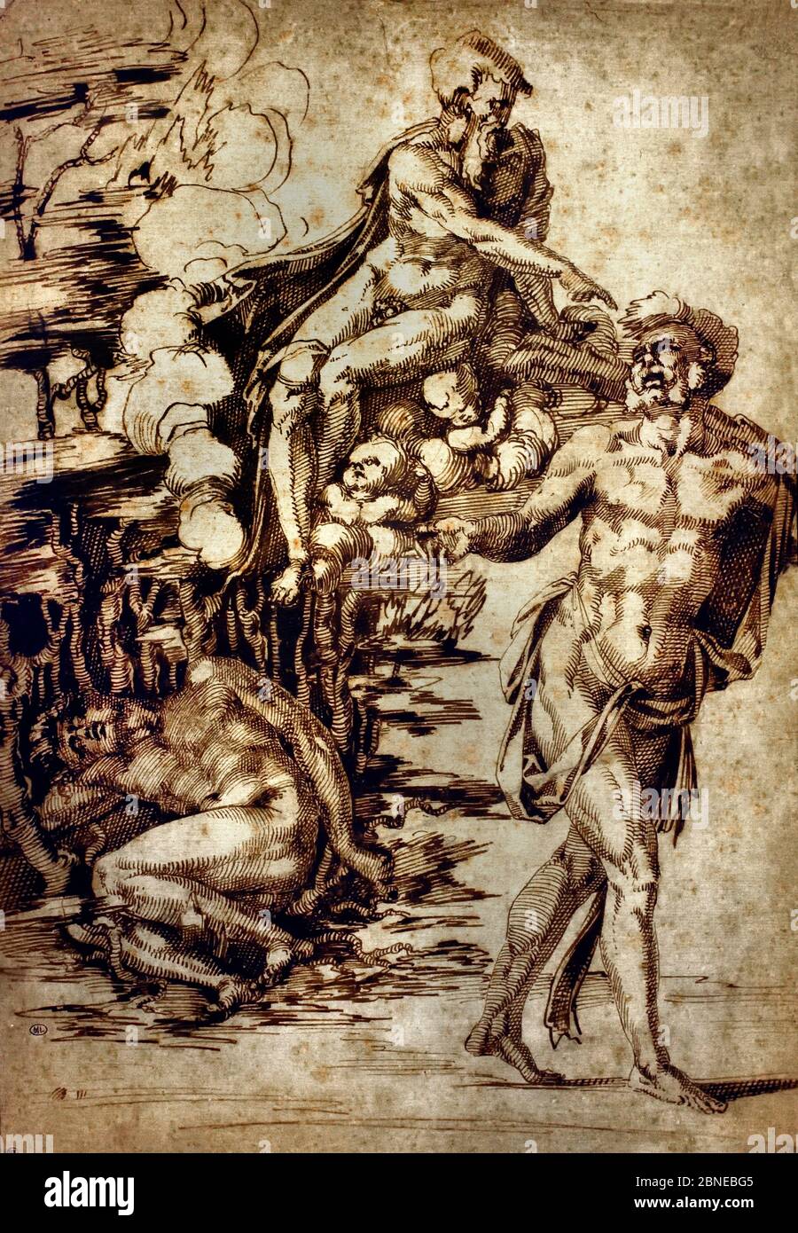 Caïn maudit par Dieu le Père pour le meurtre d'Abel par Baccio Bandinelli (Italien, Gaiole in Chianti 1493–1560 Florence) Italie Banque D'Images