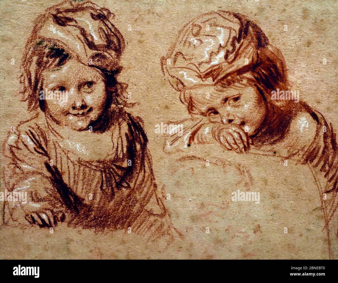 Deux études d'un jeune enfant portant une casquette par JEAN ANTOINE WATTEAU 1684-1721 France, Français. Banque D'Images