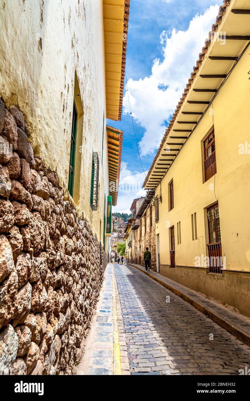 Rue à Cusco, Vallée Sacrée, Pérou Banque D'Images