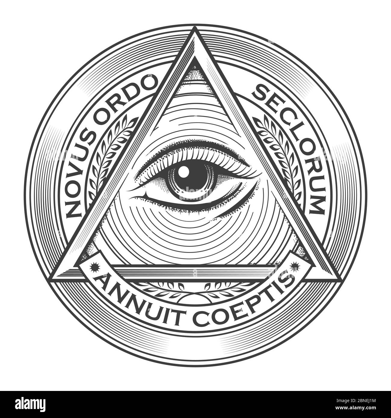 Tous les symboles de la pyramide des yeux dans le style tatouage de gravure. Freemason et illuminati spirituel et la magie du triangle de la religion. Illustration vectorielle Illustration de Vecteur