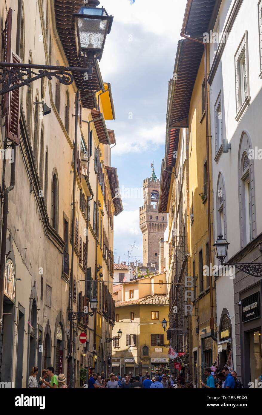 Florence, Italie - 16 août 2019 : rue piétonne dans le centre historique de Florence, Toscane, Italie Banque D'Images