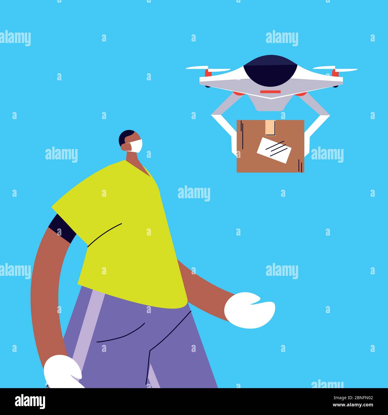 homme avec drone porte carton boîte vecteur illustration conception Illustration de Vecteur