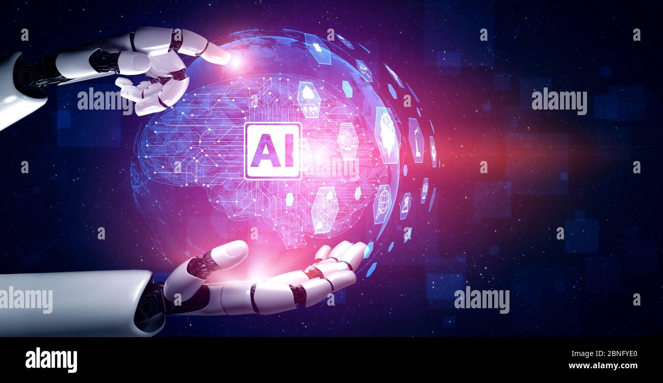 3-D rendre l'intelligence artificielle recherche ai de robot et développement cyborg pour l'avenir des personnes vivant. Exploration de données numériques et apprentissage de machines Banque D'Images