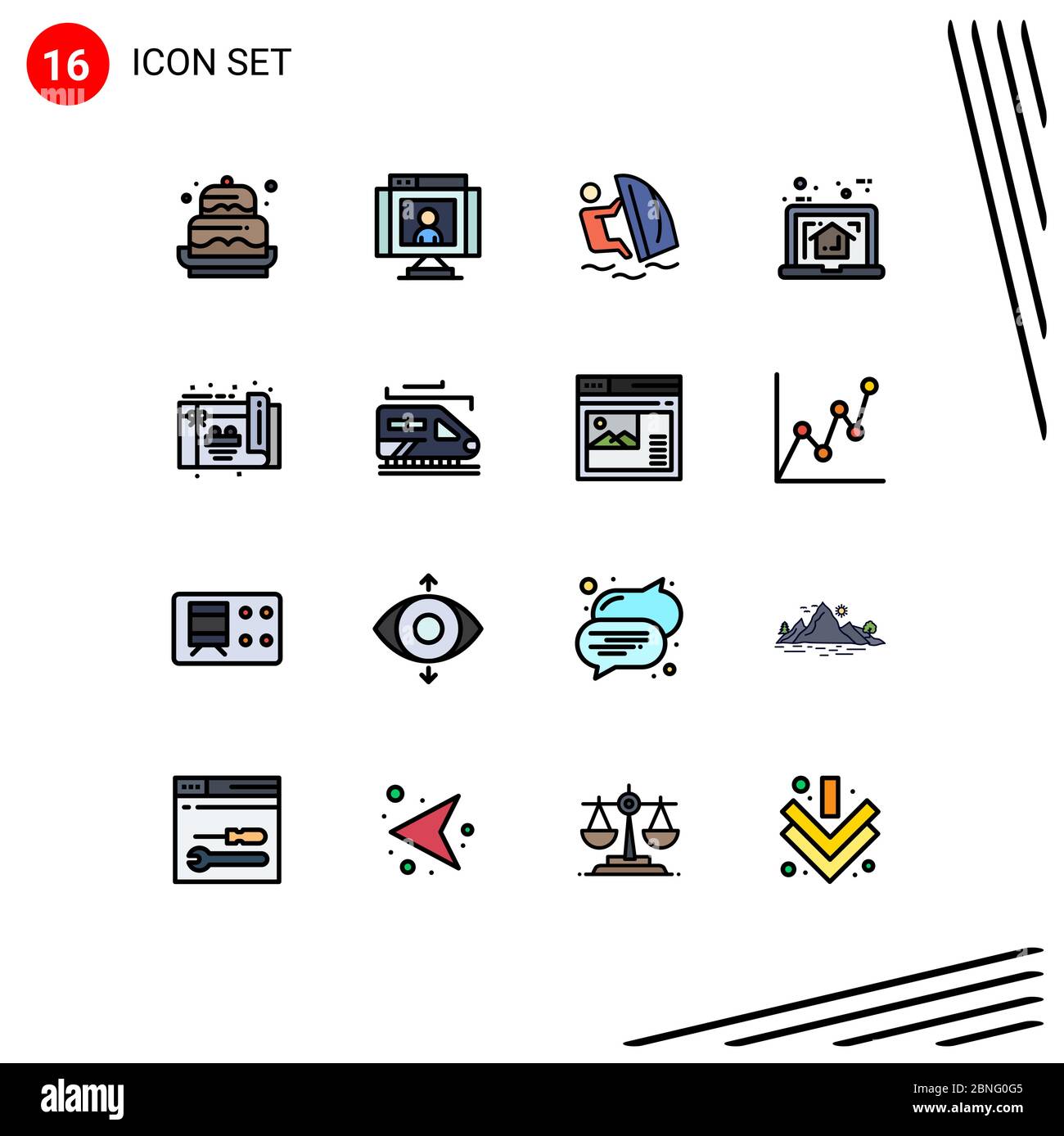 Pack d'icônes vectorielles de stock de 16 symboles et enseignes pour PC portables, maison, vidéo, sport, eau, éléments créatifs de conception vectorielle modifiables Illustration de Vecteur