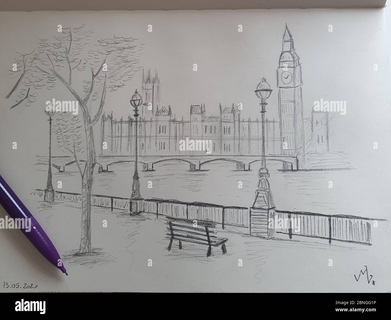 Croquis de Londres au crayon Banque D'Images
